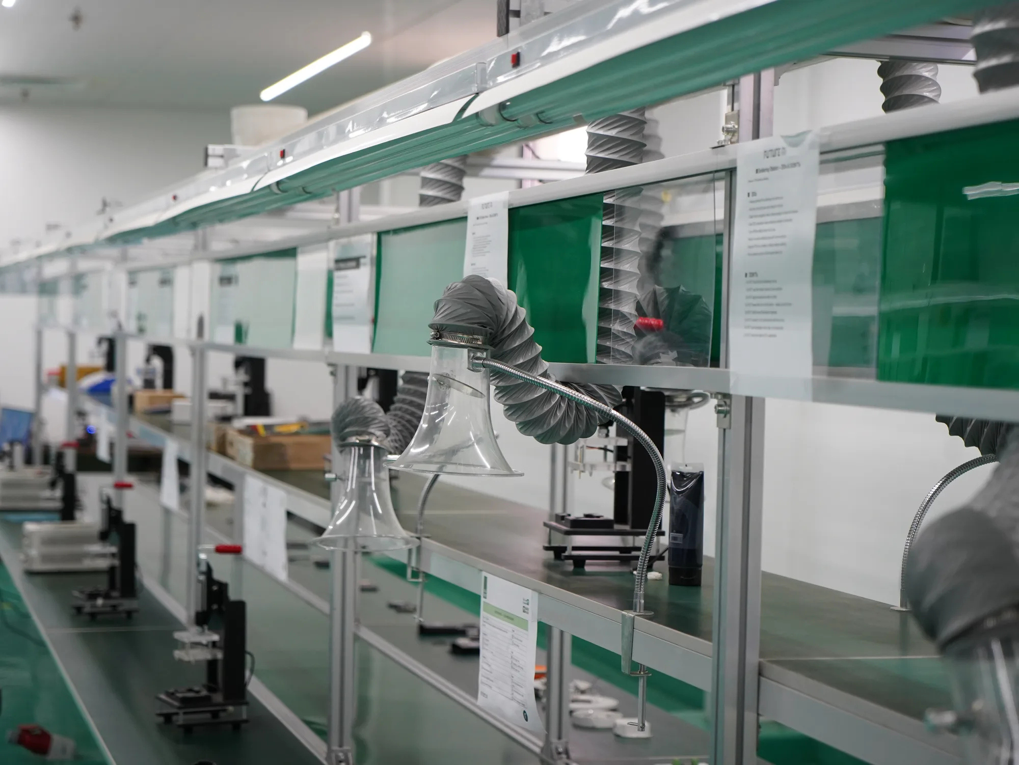 Clean, organized assembly stations inside Future AI Factory